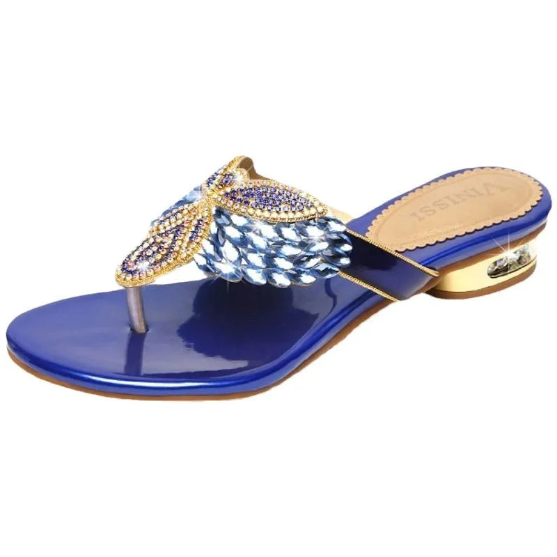Water Diamond Slippers for Women Summer Outwear Bohemian Beach Shoes Low Heel Holiday Flip Flops Sandals