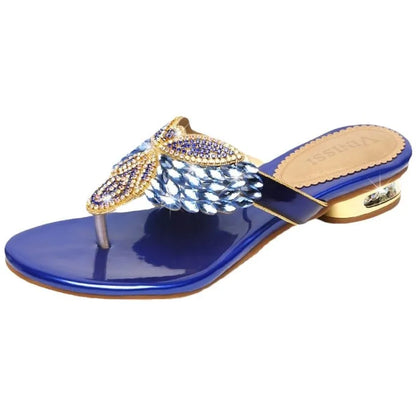 Water Diamond Slippers for Women Summer Outwear Bohemian Beach Shoes Low Heel Holiday Flip Flops Sandals