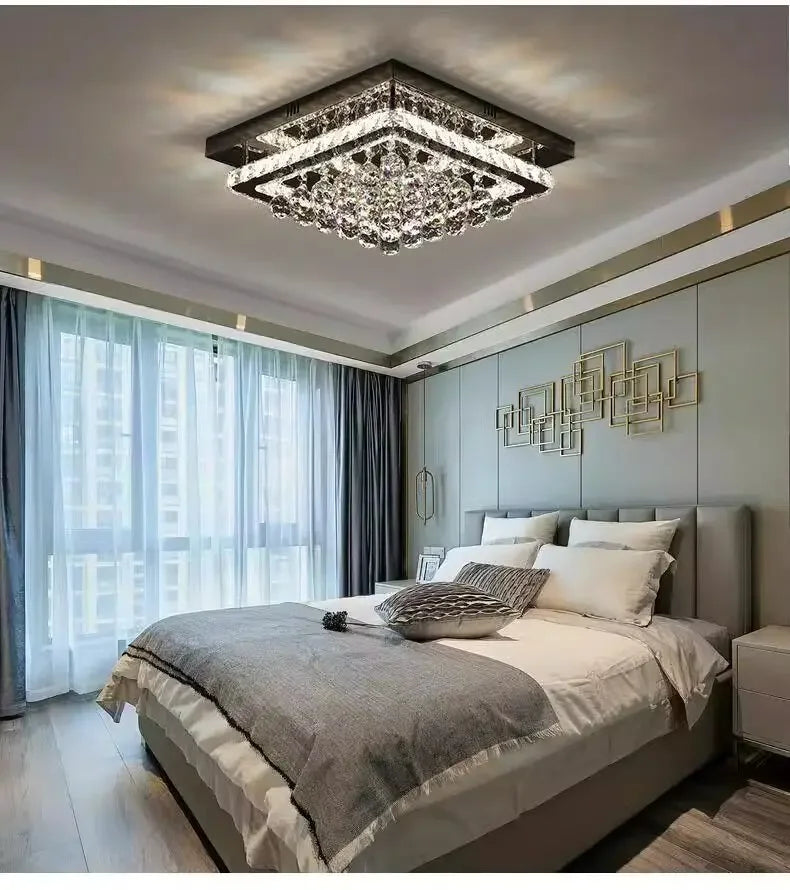 Modern Luxury Crystal LED Chandelier For Living Room Bedroom Dining Room Kitchen Ceiling Lamp Silver Chrome Remote Control Light