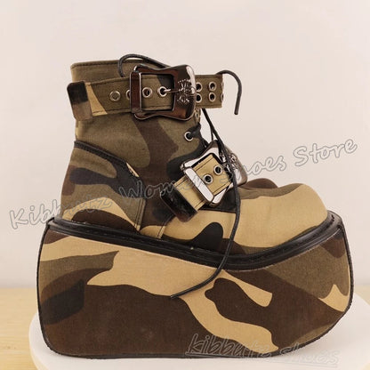 Belt Buckle Ankle Boot Platform Lace-Up Mixed Color Fashion Luxury Elegant Concise Sexy Novelty Shoes Round Toe Thick Bottom New