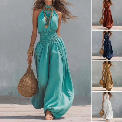 Smocked Waist Lantern Pants Women Rompers Summer Romper Halter Neck Sleeveless Jumpsuit With Lantern Leg For Casual Streetwear