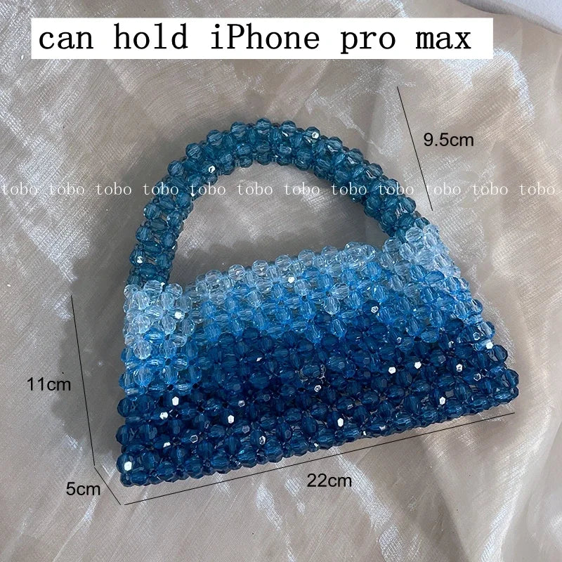 Gradient Blue Beaded Own Design Tote Bags for Women Customized Color Fashion Handbags for 2022 Chain Handle Clutch Evening Bag