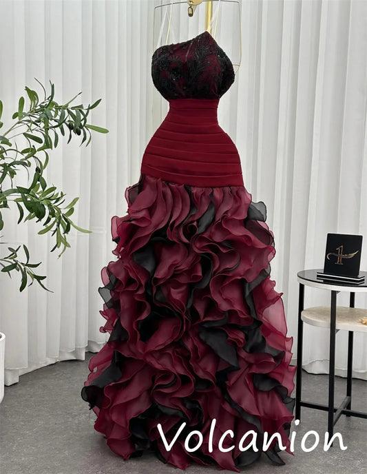Customized Modern Style Organza Sequined Pleat A-line Strapless Long Dresses Bespoke Occasion Fashion Sexy