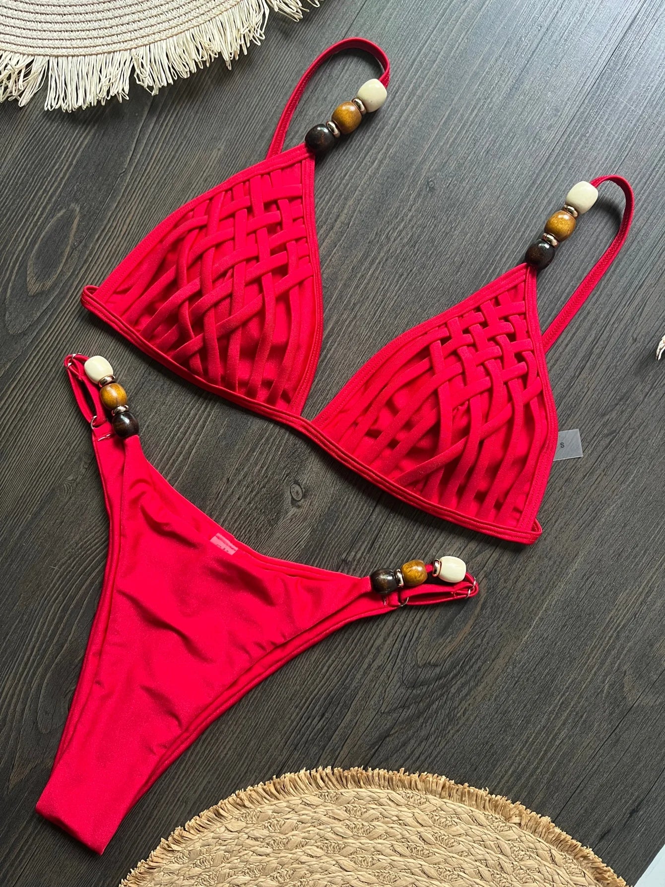 Sexy Brown Bikini Set 2026 Women Pearls Strap Hole Out Push Up Bra Thong Swimsuit Brazilian Beach Bathing Suit Micro Swimwear