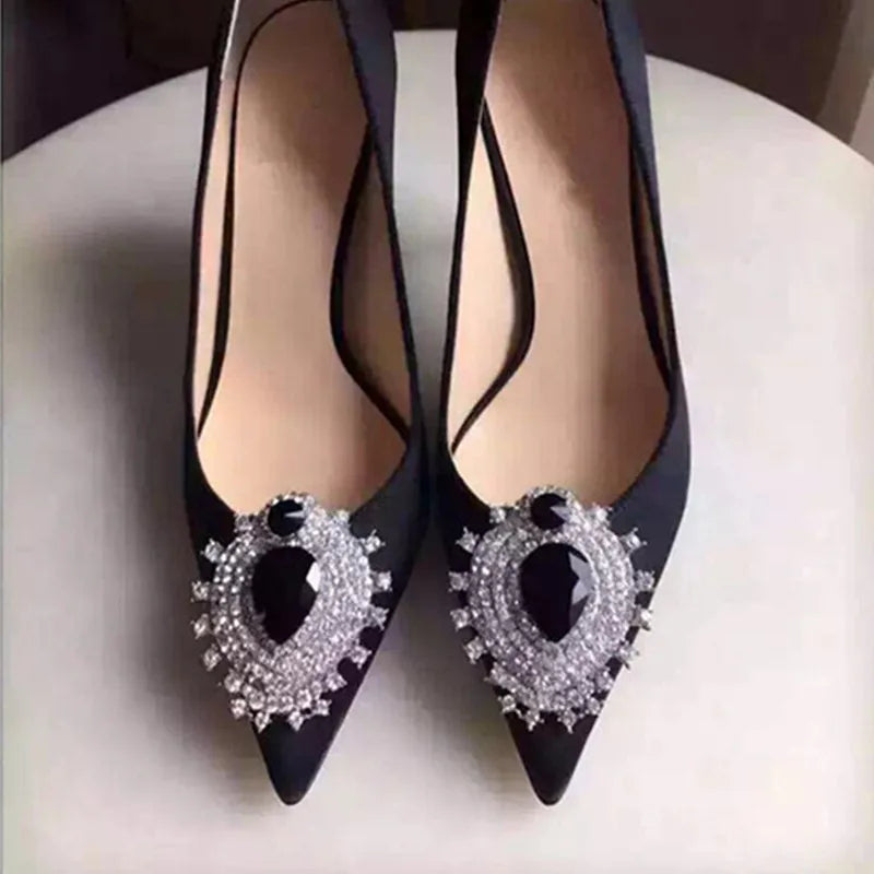 Luxury Diamond Crystal Satin Women Pumps Elegant Pointed toe Stiletto High heels Spring Autumn Fashion Wedding Banquet Shoes