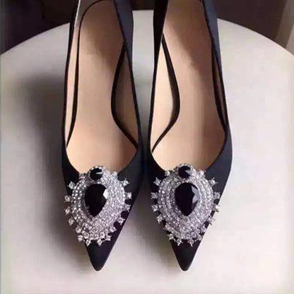 Luxury Diamond Crystal Satin Women Pumps Elegant Pointed toe Stiletto High heels Spring Autumn Fashion Wedding Banquet Shoes