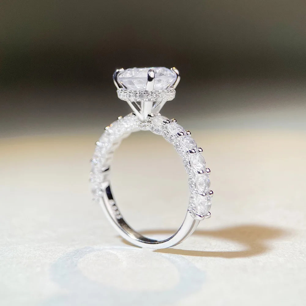 18K white gold and platinum PT950 moissanite diamond ring for women sterling silver 3 carat four-claw diamond ring for wedding