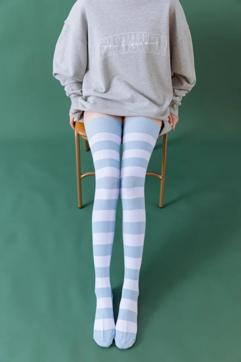1/2 Pairs Women Over The Knee Socks Cotton Thigh High Socks Black White Blue Colorful Striped Pattern Fashion Casual Daily Wear