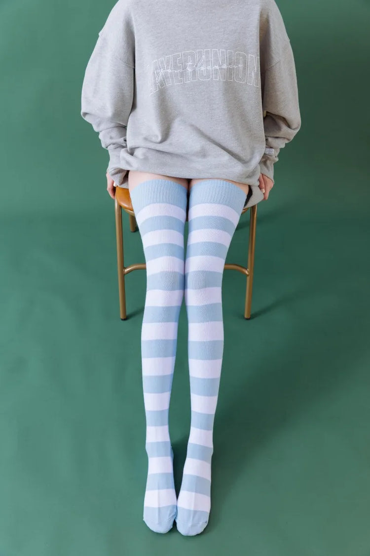 1/2 Pairs Women Over The Knee Socks Cotton Thigh High Socks Black White Blue Colorful Striped Pattern Fashion Casual Daily Wear