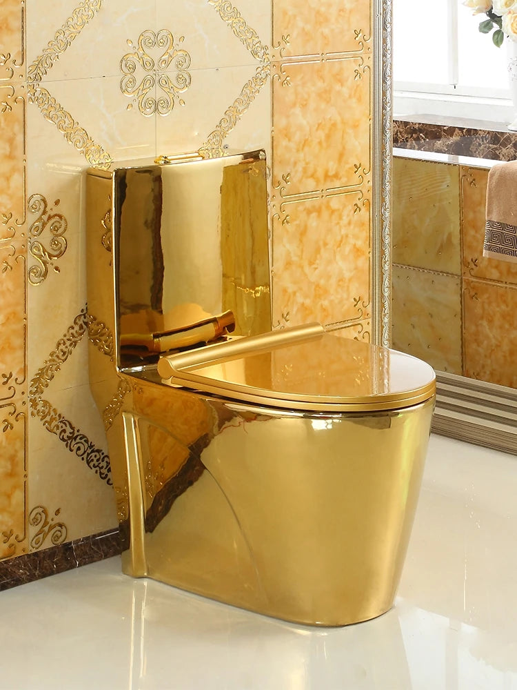 European Royal Luxury Electroplated S Trap/p Trap Golden Color Water Closet Bathroom Commode One Piece Gold Toilet Bowl