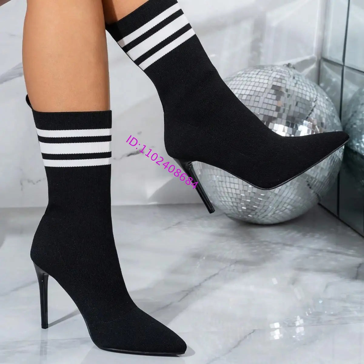 New Design Women Elastic Pointed-Toe Stiletto Heel Ankle Boots Sexy Lady High Heel Slim-Fit Stretch Socks Ankle Boots