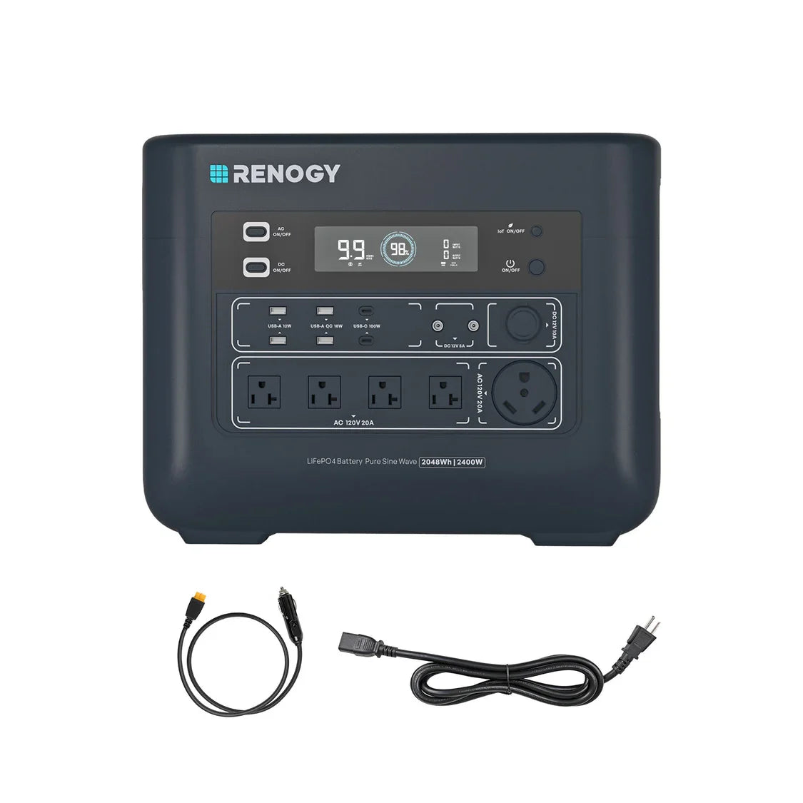 Renogy PowerStation 2000 Portable Power Station, 2048Wh LiFePO4 Solar Generator, 2400W/3600W Surge, TT-30 RV Outlet, ≤20ms UPS Backup, 25dB Quiet, 1-Hr Fast Charge for Home & Off-Grid