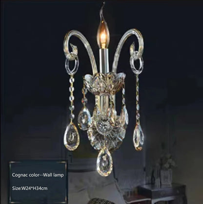 New Modern Candle Cognac Color Crystal Chandelier Living Room Large Light Atmosphere Restaurant Bedroom Lobby Hotel Hanging Lamp