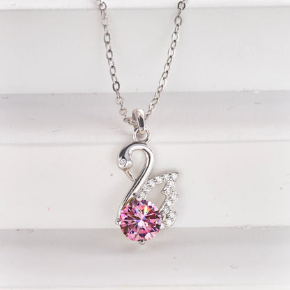 Pink Color Moissanite Pendant Necklace 1 Carat 6.5mm Real Gra Lab Diamond Pendant Necklace 925 Sterling Silver Luxury Jewelry
