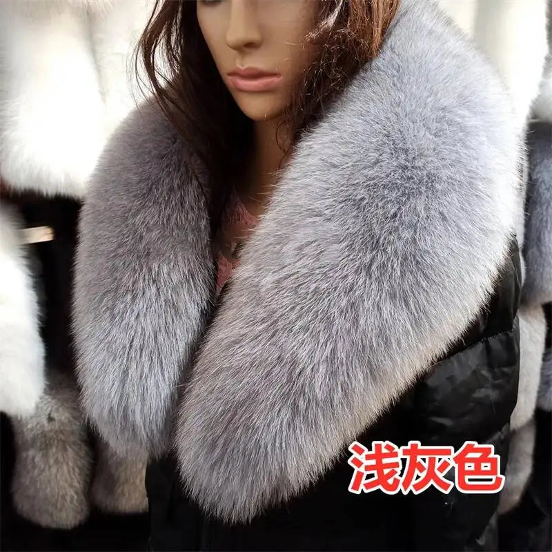 Natural Color Raccoon Fox Real Fur Collar Scarf Genuine Big Size Scarves Warp Shawl Neck Warmer Stole Muffler with Clip Loops #6