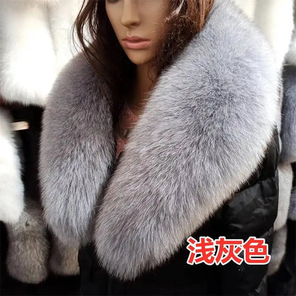 Natural Color Raccoon Fox Real Fur Collar Scarf Genuine Big Size Scarves Warp Shawl Neck Warmer Stole Muffler with Clip Loops #6