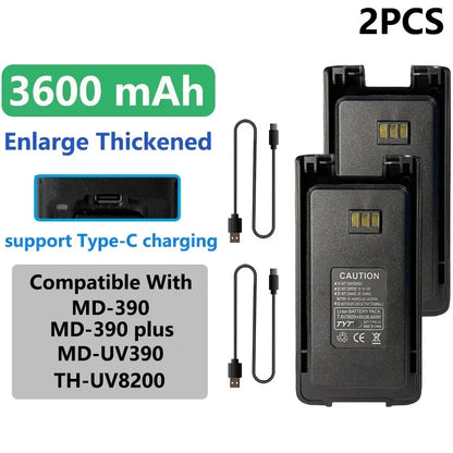 MD-390 Original Battery Enlarge Thicker Battery USB-C Charge 3600mAh Compatible With MD-UV390 MD-390Plus TH-UV8200 Walkie Talkie