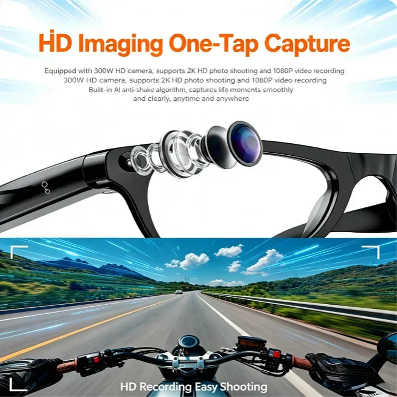Smart Glasses 8K HD AI Photography Recording Intelligent Object Recognition 290mAh Battery Bluetooth Voice Assistant Unisex