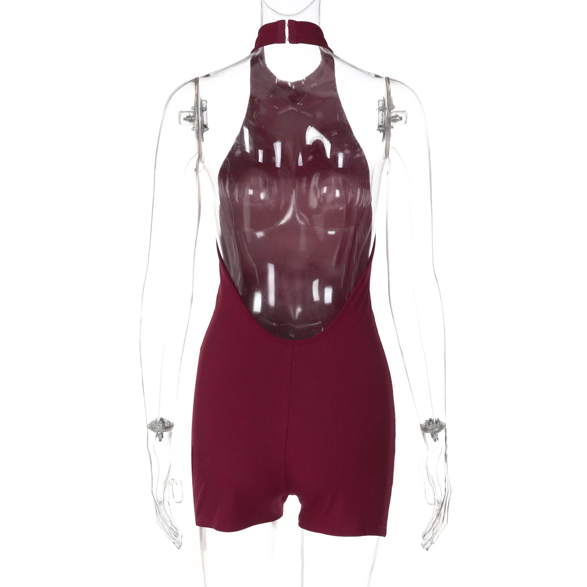 Hugcitar Women'S Fashion Ribbed Sleeveless Solid Backless Button Sexy Bodycon Playsuit Summer Romper Streetwear Holiday Club