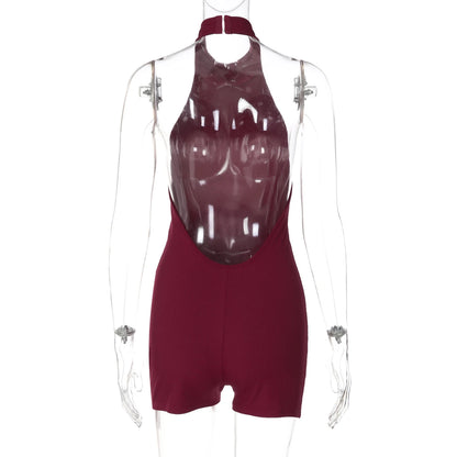 Hugcitar Women'S Fashion Ribbed Sleeveless Solid Backless Button Sexy Bodycon Playsuit Summer Romper Streetwear Holiday Club