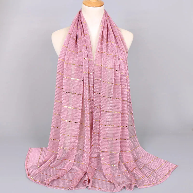 Thin Glitter Scarf Summer Elegant Lightweight Elastic Shawl For Women Fashion Sparkly Sequined Party Shawls 180*65cm