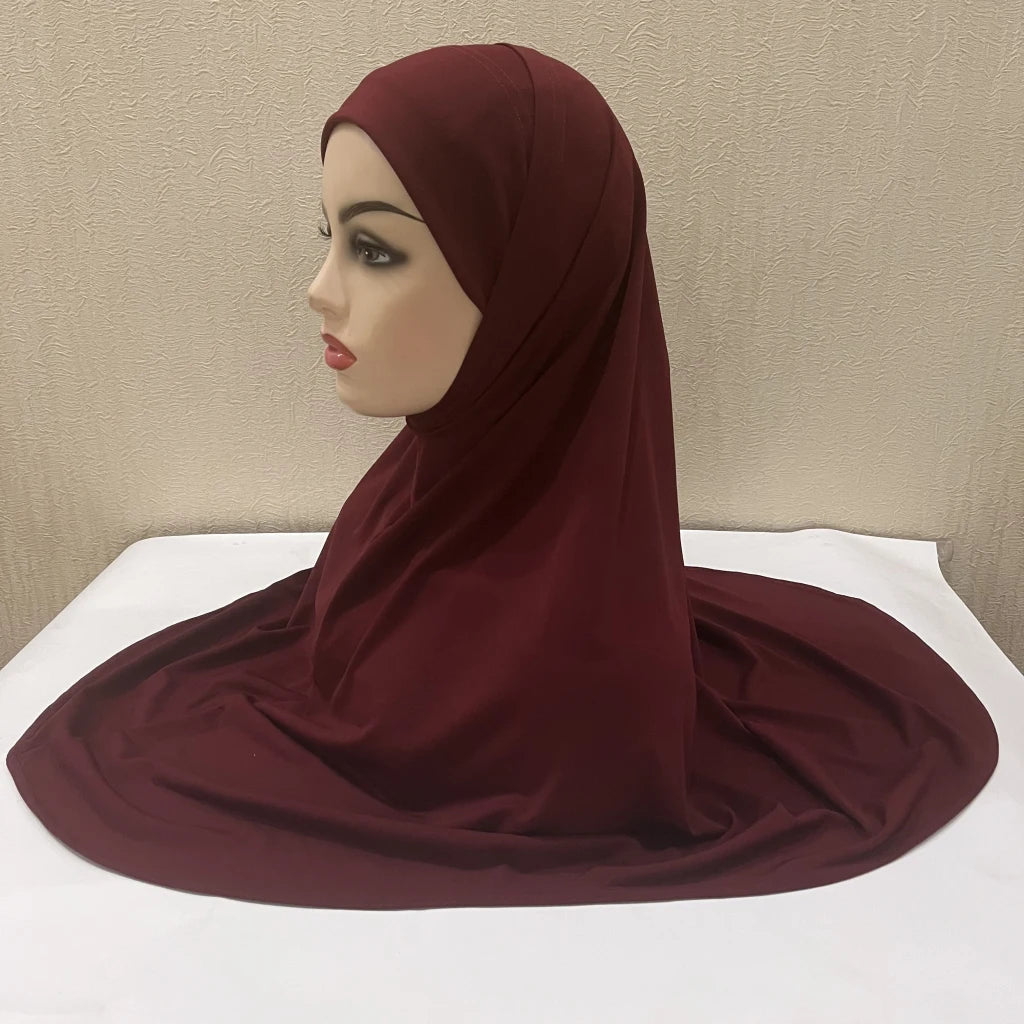 H292 Plain Two Pieces Large size muslim hijab with chin part top quality amira pull on islamic scarf hot sell headscarf
