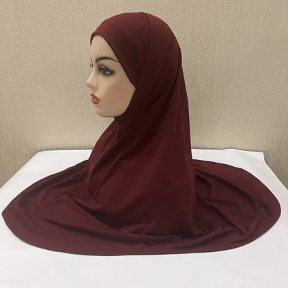 H292 Plain Two Pieces Large size muslim hijab with chin part top quality amira pull on islamic scarf hot sell headscarf