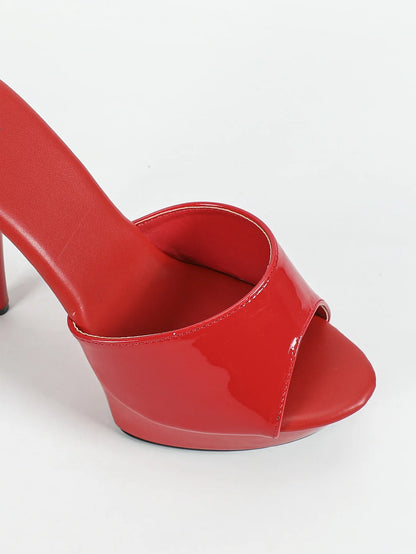 13CM Womens Slippers Mule Patent Leather Sandals Sexy Slides Party Shoes Woman Luxury Red Sandals Summer Platform Bottom Pumps