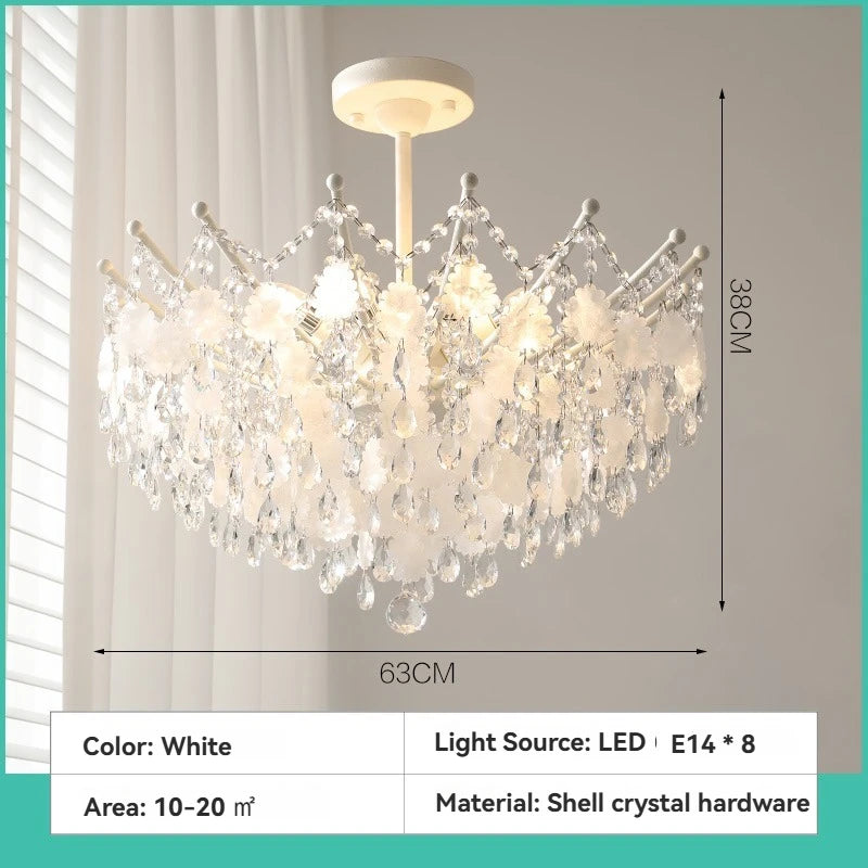 French Luxury LED Pendant Lights Blue White Natural Shell Crystal Chandelier Lamps for Romantic Living Dining Bedroom Home Decor