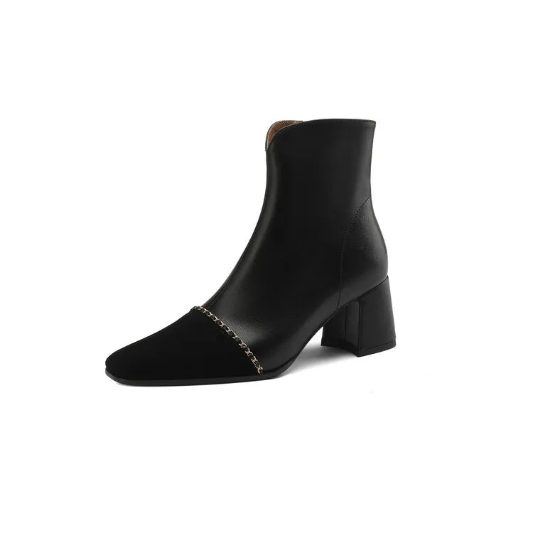LeShion Of Chanmeb Natural Genuine Leather Boots Luxury Brand Designer Mix-color Kid Suede Ankle Boot Ladies Autumn Winter Shoes