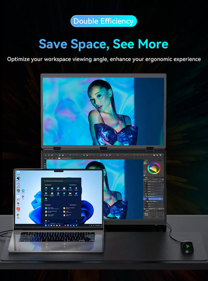 UStation Δ / Delta Plus Stacked Monitor Touchscreen Laptop Dual Screen Folding 18.5" W/ USB C Mini HDMI For PC Mac Phone Display