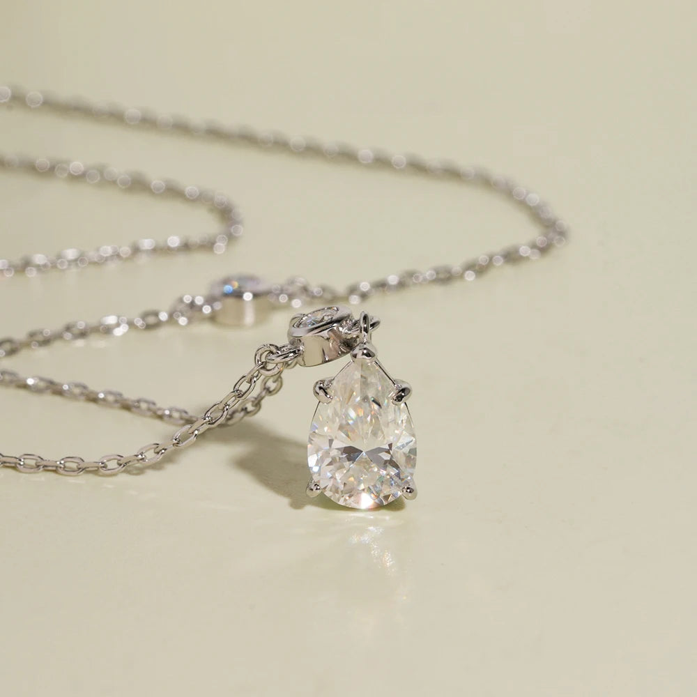 BXINY 4CT Pear Cut Moissanite Necklace Pure S925 Silver Waterdrop Diamond Pendant Bubble Chain For Women Engagement Fine Jewelry