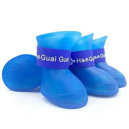 4Pcs Pet Silicone Rain Shoes Anti-Dirty Non-Slip Waterproof Dog Shoes Soft Bottom Footwear Small Dogs Cats Teddy Shoes
