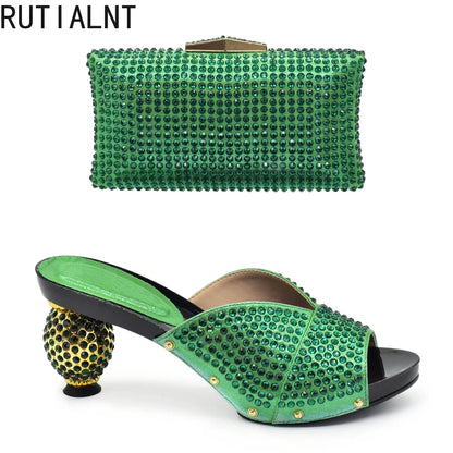 New Design Italian Shoe and Bag Set 2026 Wedding Shoes Bride Women Shoe and Bag Set Decorated with Rhinestone Luxury Shoes