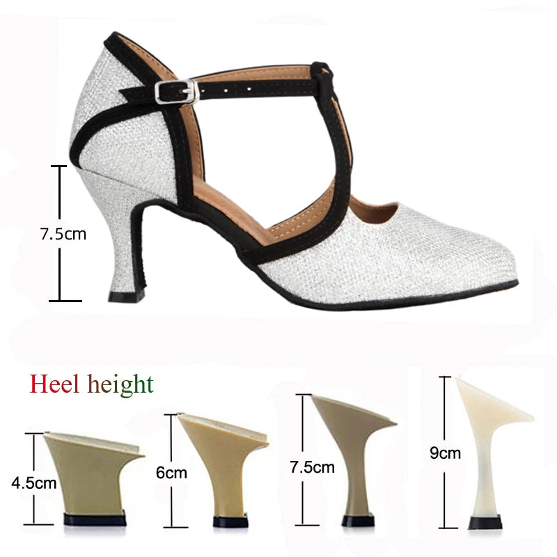 New Latin Dance Shoes Ladies Salsa Tango Ballroom Party High Heels Black Silver Summer Closed Toe Women's Shoes Dancing Shoes