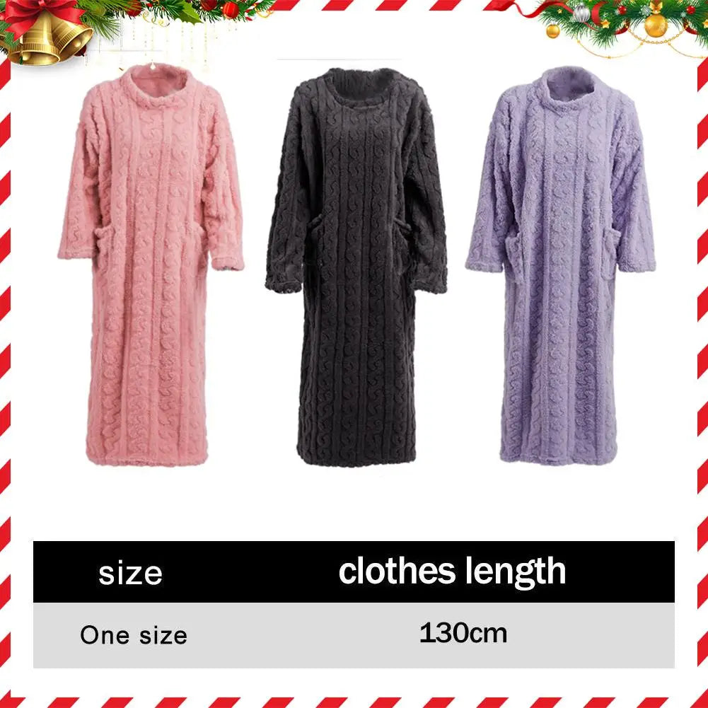 Women's Fuzzy Fleece Nightgown Winter Warm Cozy Plush Pajamas Casual Long Sleeve Crewneck Sleepwear Pullover Flannel Night Dress