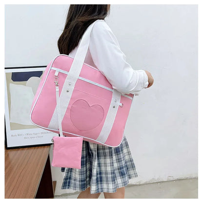 Japanese Preppy Style  Pink Uniform Shoulder School Bags for Women Girls Canvas Large Capacity Casual Luggage Handbags Totes