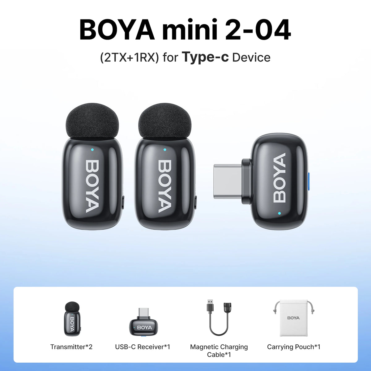 BOYA Mini 2 Wireless Lavalier Microphone AI Noise Reduction Mini Mic for iPhone 6-14/15-17 USB-C Android Phone Video Recording