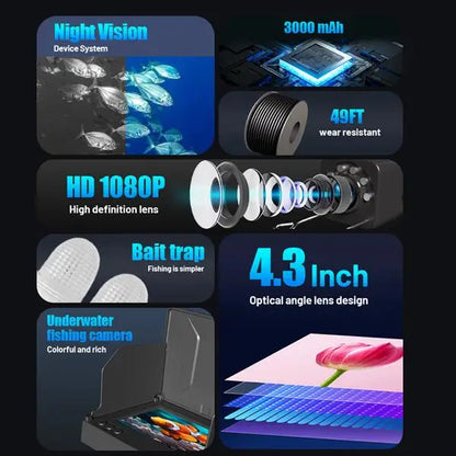 4.3 Inch HD Underwater Fishing Camera Portable Waterproof Fish Finder Visual Video Monitor Ice Sea Boat Fishing Tackle Gear Perfect Outdoor Equipment Gifts for Men Father Black