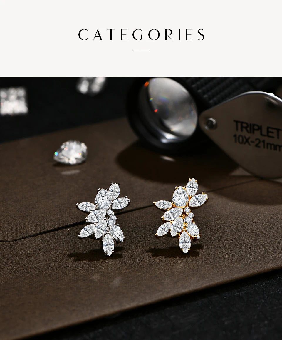 MINTYBOX Synthetic Moissanite Cluster Stud Earrings Solid 925 Sliver 18k Gold Plated for Women Wedding Engagement Luxury Jewelry