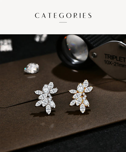 MINTYBOX Synthetic Moissanite Cluster Stud Earrings Solid 925 Sliver 18k Gold Plated for Women Wedding Engagement Luxury Jewelry
