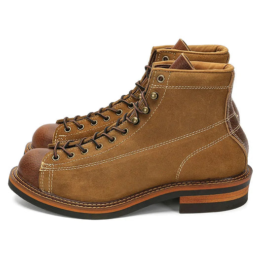 European and American Short Face Top Layer Cowhide Men's Motorcycle Work Boots Retro Leather Short Boots