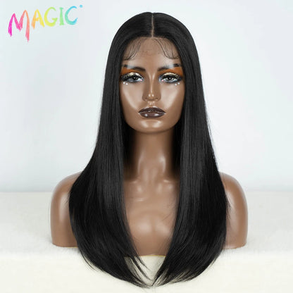 Magic Hair Synthetic Lace Front Wigs For Black Women Straight Bob Wigs 22 inch Easy Wear Ombre Brown Blonde Wig Cosplay Wig