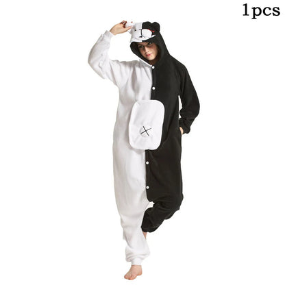 Monokuma Unicorn Kigurumi Pajama Adult Onesie Anime Bear Jumpsuit Black White Animal Pajamas Women Halloween Party Suit Overall