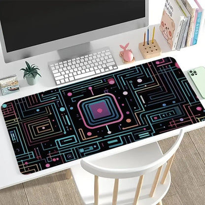 Colorful Tech Circuit Extended Gaming Mouse Pad Non Slip Desk Surface Neon Chip Mainboard Electronic Art Print For Gaming