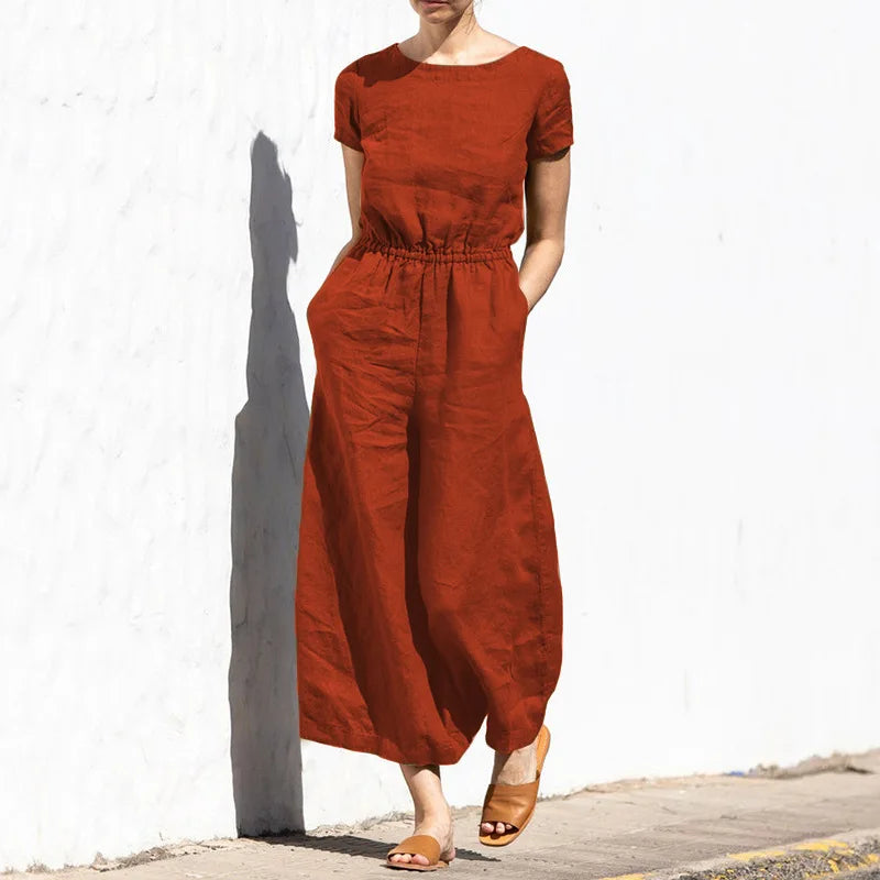 Jumpsuits Women New Summer Solid Color high-waisted Sleeveless Elastic Waist Casual Loose Temperament Rompers Clothing JYFS6542
