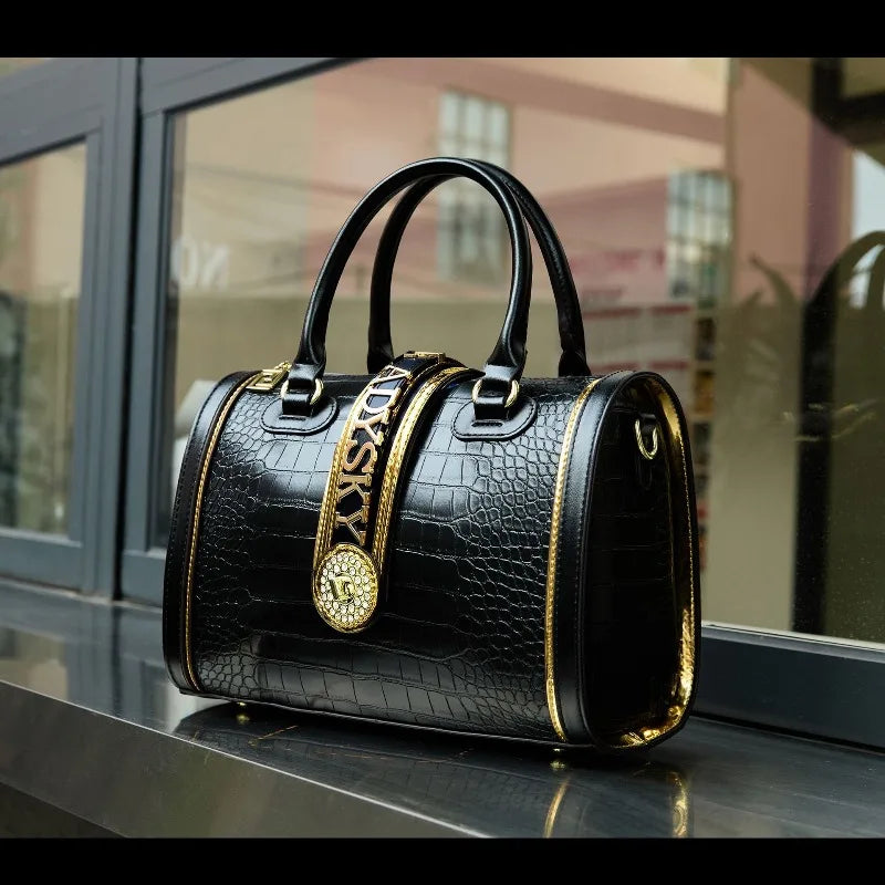 Designer Luxury Boston Bags For Women High Quality Crocodile-embossed Top Handle Bag Fashion Diamonds Letter Decoration Handbag
