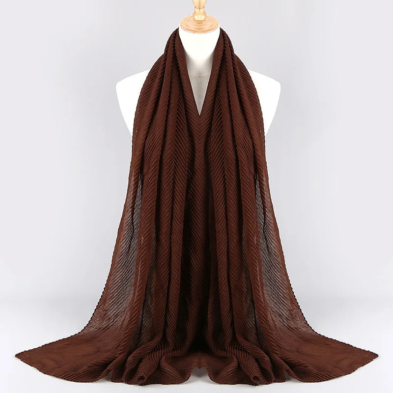 Women Plain Cotton Scarf Head Hijab Wrap Solid Full Cover-up Shawls Foulard Femme Headband Crinkle Muslim Hijabs Store 2024 NEW