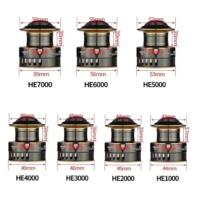 OKUMA HE1000-7000 Fishing Reel Metal Ball Grip Spinning Reel 5.2:1 Metal Reel Cup 12KG Max Drag