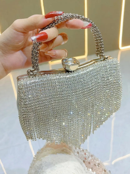 fashion woman handbag socialite light luxury Rhinestone tassel dinner bag ladies handbag Party metal chain shoulder bag
